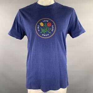 AIME LEON DORE Size L Navy Logo Cotton Crew-Neck T-shirt